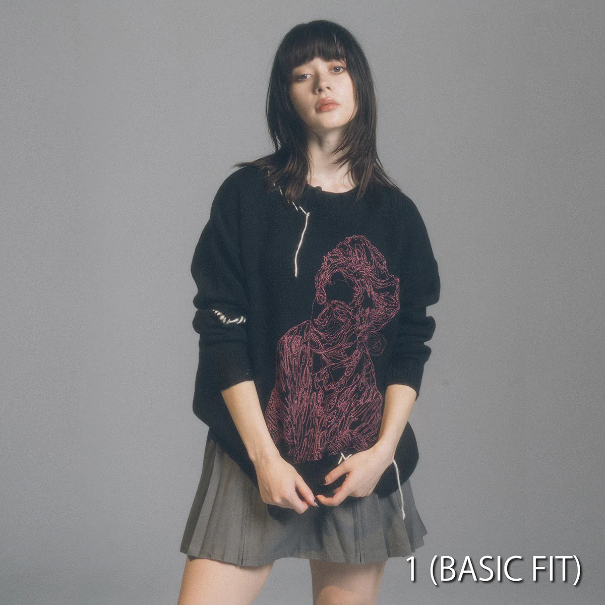 ”Novel Core × A Good Bad Influence” Outline Sweater Black - Image 3
